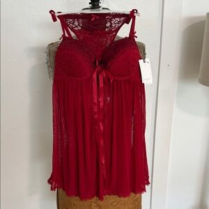 NWT Jessica Simpson Red Lace Lingerie Set Size M